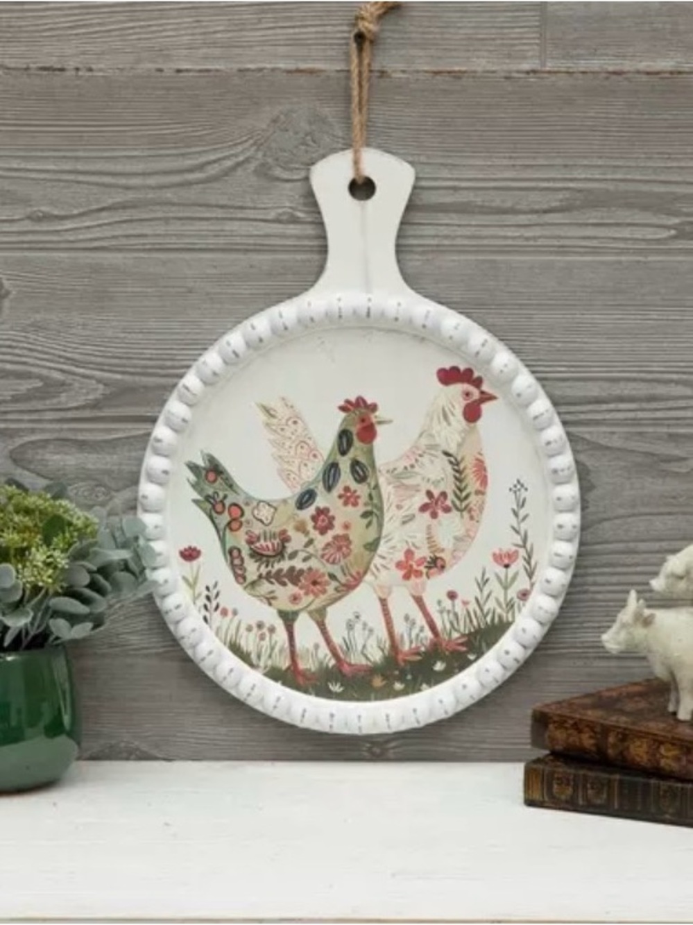 Floral Chickens Paddle Wood Wall Decor